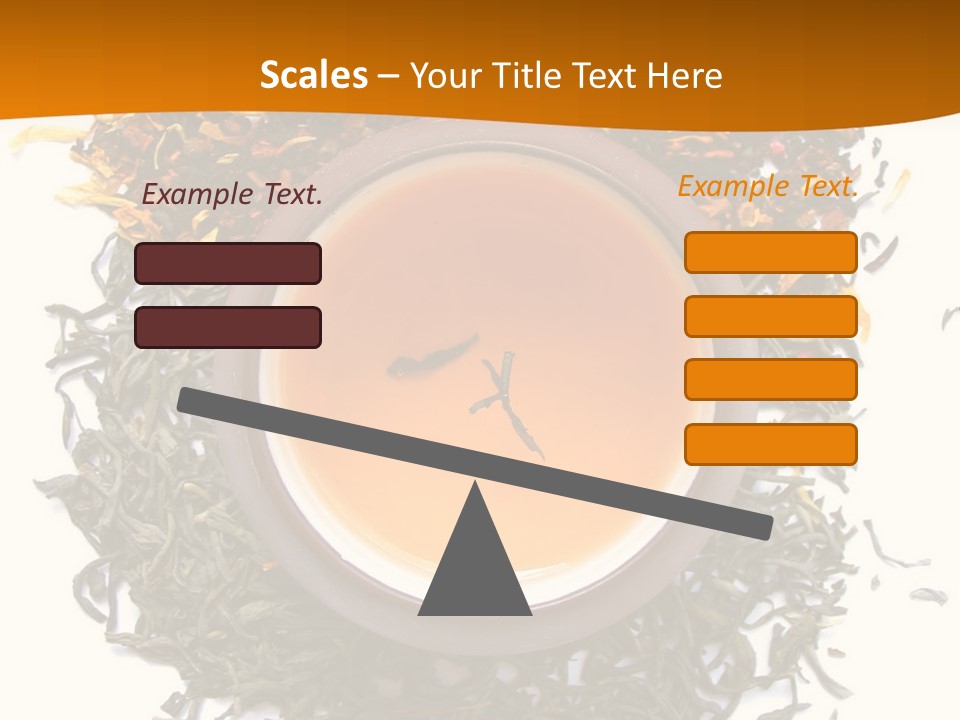 A Mix Green, Black And Flower Tea Leaves With Cup Of Tea PowerPoint Template
