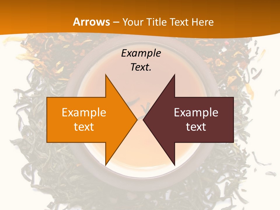 A Mix Green, Black And Flower Tea Leaves With Cup Of Tea PowerPoint Template