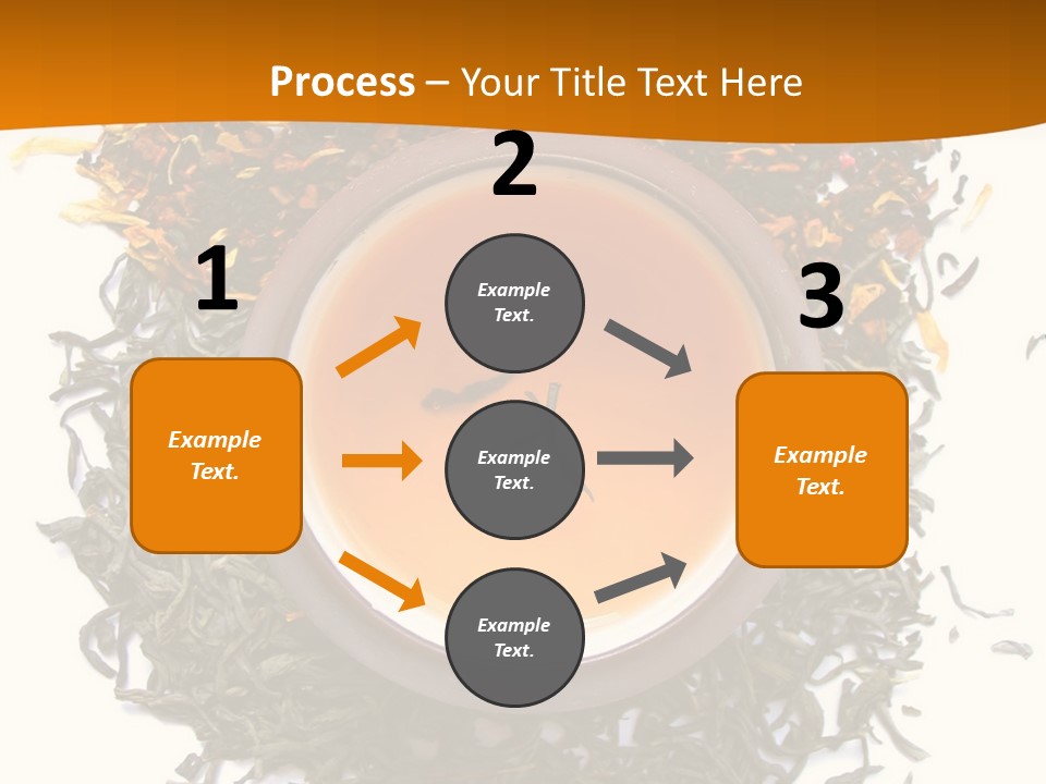 A Mix Green, Black And Flower Tea Leaves With Cup Of Tea PowerPoint Template