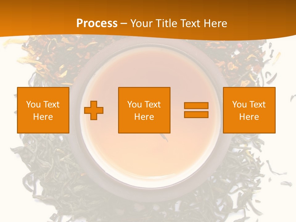 A Mix Green, Black And Flower Tea Leaves With Cup Of Tea PowerPoint Template