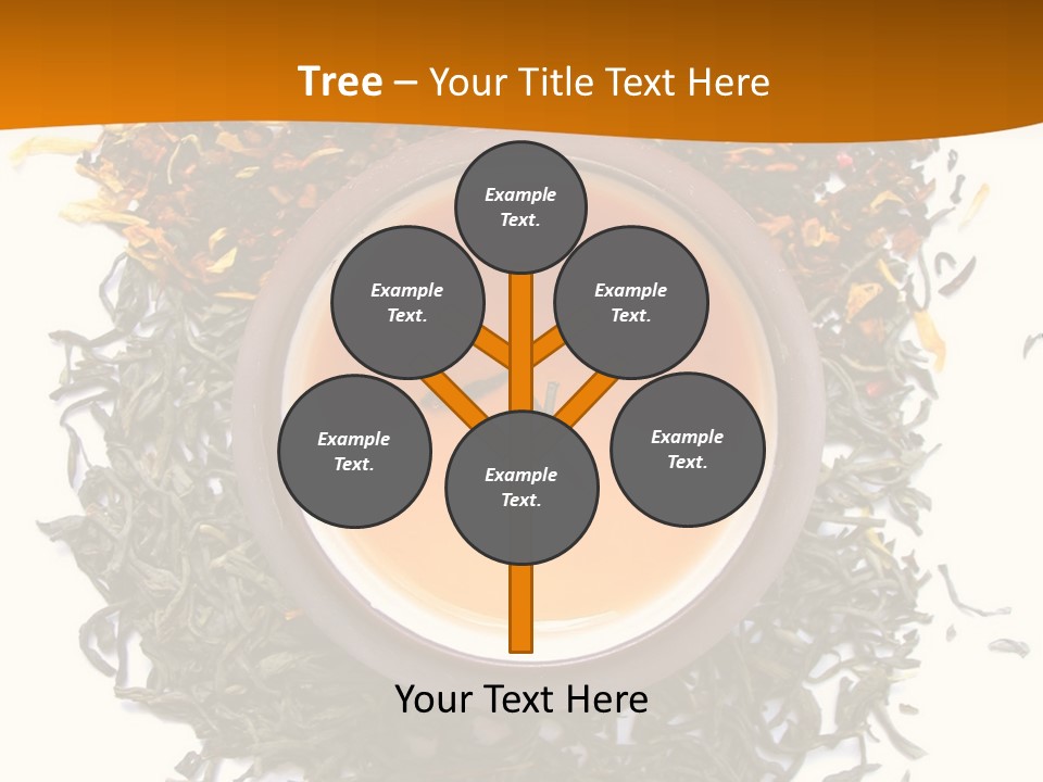 A Mix Green, Black And Flower Tea Leaves With Cup Of Tea PowerPoint Template