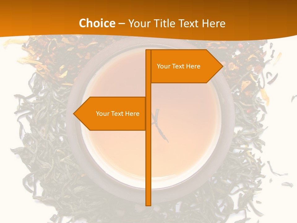 A Mix Green, Black And Flower Tea Leaves With Cup Of Tea PowerPoint Template