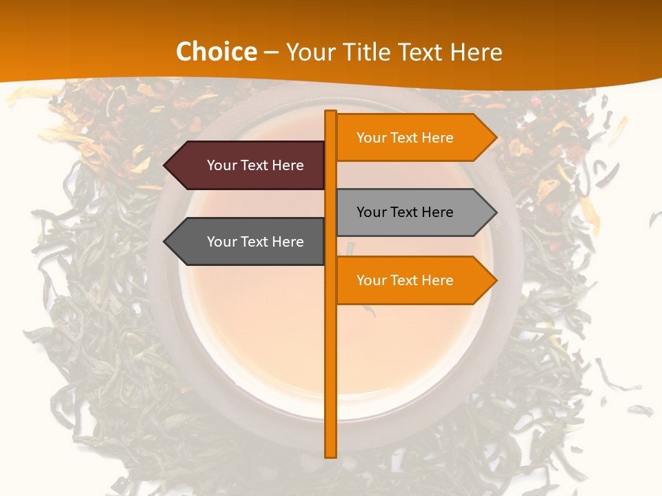 A Mix Green, Black And Flower Tea Leaves With Cup Of Tea PowerPoint Template