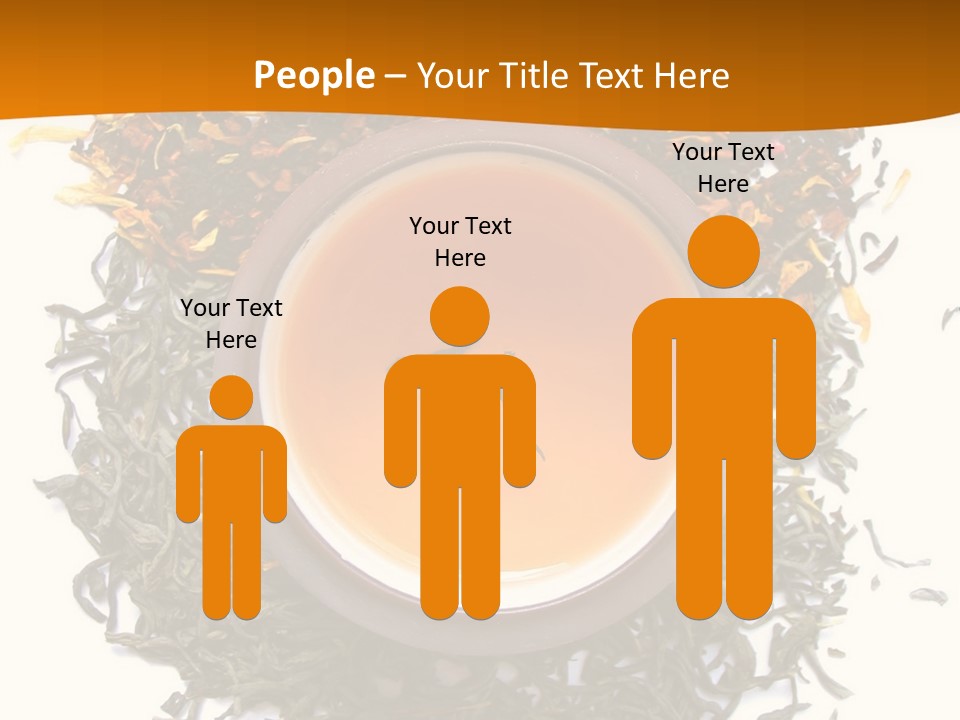 A Mix Green, Black And Flower Tea Leaves With Cup Of Tea PowerPoint Template