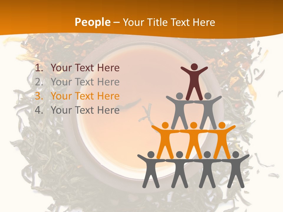 A Mix Green, Black And Flower Tea Leaves With Cup Of Tea PowerPoint Template