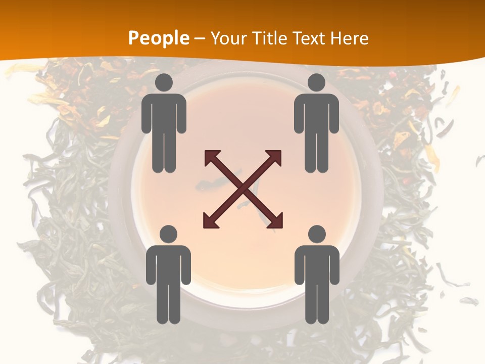 A Mix Green, Black And Flower Tea Leaves With Cup Of Tea PowerPoint Template