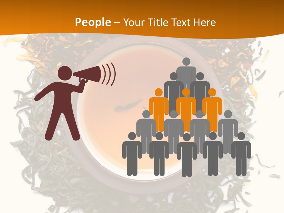 A Mix Green, Black And Flower Tea Leaves With Cup Of Tea PowerPoint Template