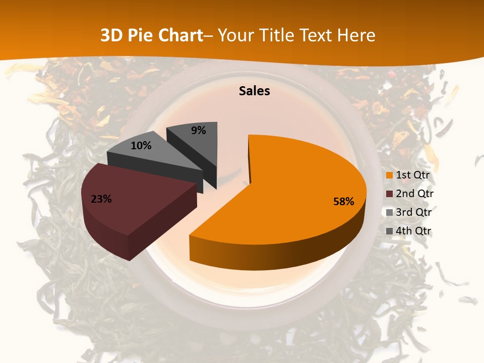 A Mix Green, Black And Flower Tea Leaves With Cup Of Tea PowerPoint Template