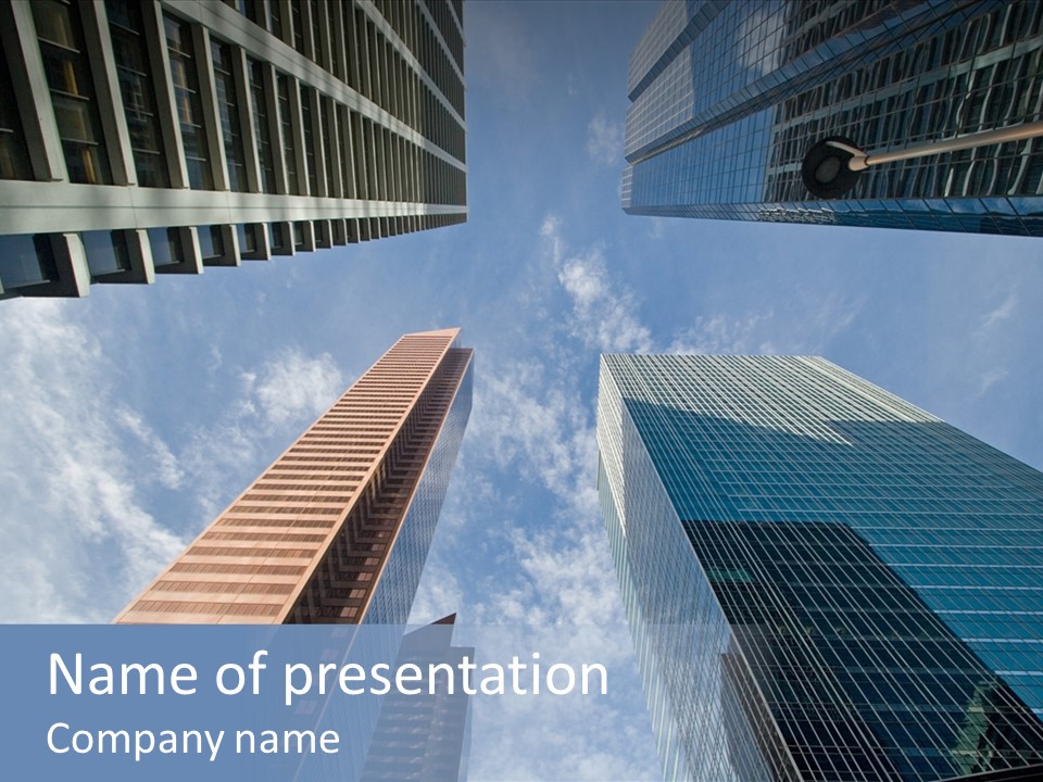 Downtown Calgary Office Buildings Soaring Into The Skyline While Gleaming In The Sun PowerPoint Template