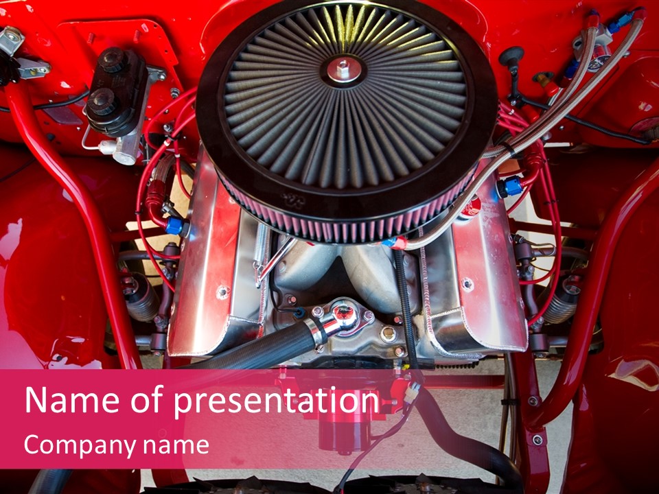 Looking Under The Hood Of A Hot Rod(Focus On Engine Block) PowerPoint Template