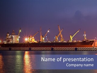 Freighter At The Dock Loading Stuff PowerPoint Template