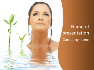 Picture Of Lovely Brunette With Bamboo In Water PowerPoint Template