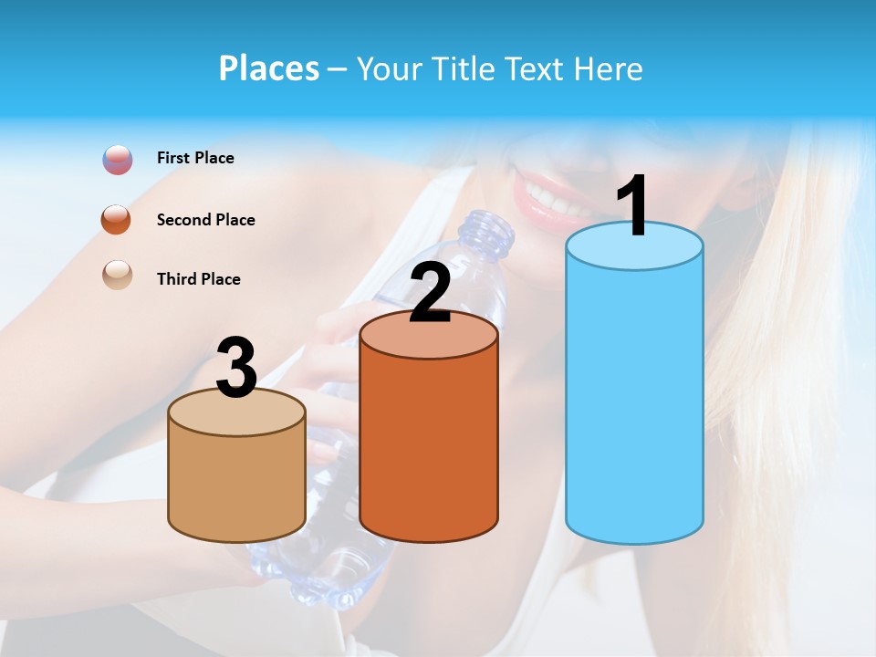 Portrait Of Beautiful Woman With Bottle Of Water On Beach PowerPoint Template