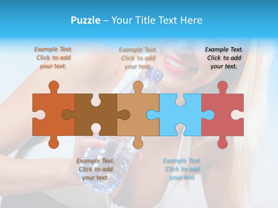 Portrait Of Beautiful Woman With Bottle Of Water On Beach PowerPoint Template