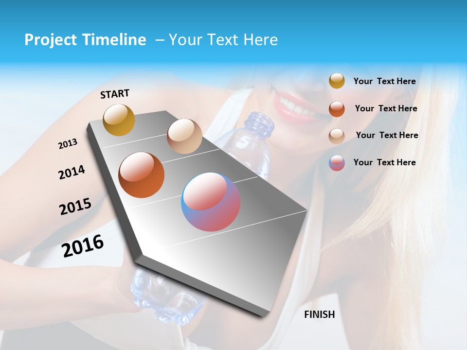 Portrait Of Beautiful Woman With Bottle Of Water On Beach PowerPoint Template