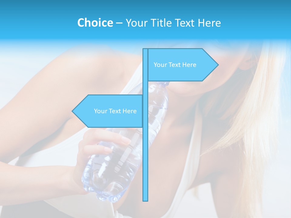 Portrait Of Beautiful Woman With Bottle Of Water On Beach PowerPoint Template