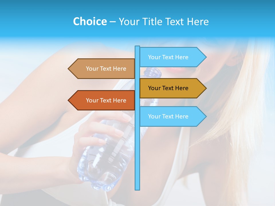 Portrait Of Beautiful Woman With Bottle Of Water On Beach PowerPoint Template