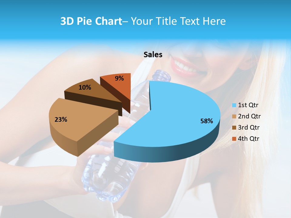 Portrait Of Beautiful Woman With Bottle Of Water On Beach PowerPoint Template