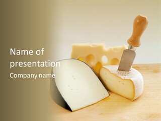 3 Kinds Of Cheese With A Cheese Knife PowerPoint Template