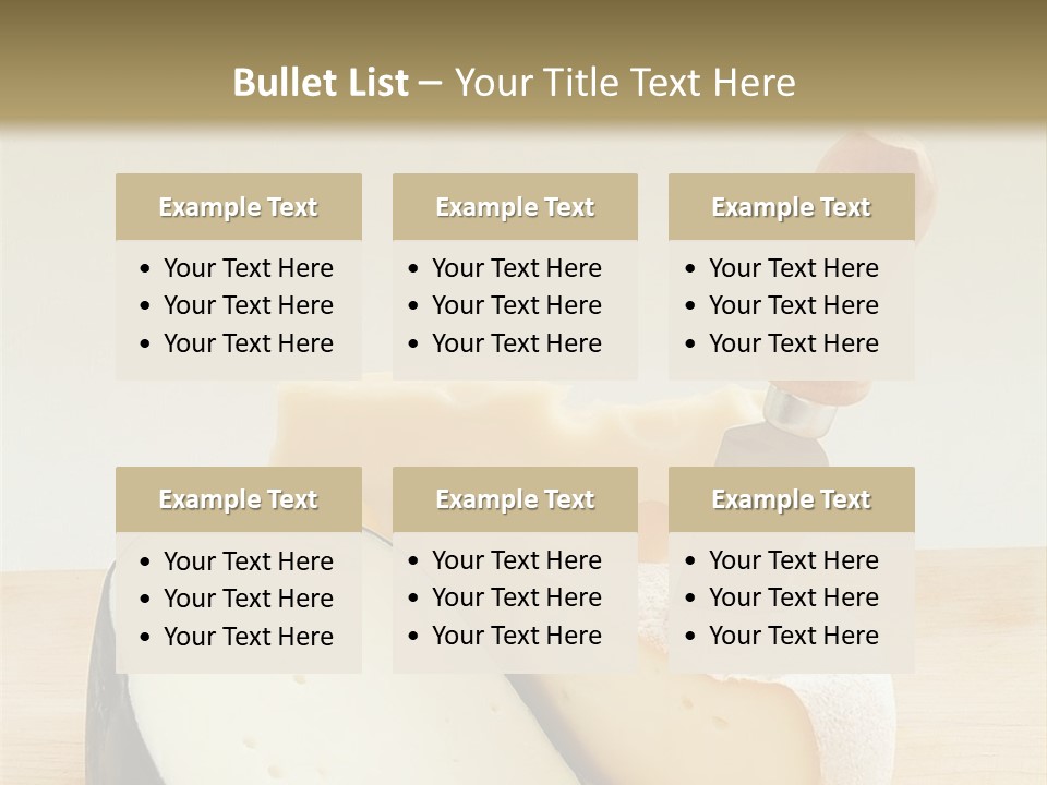3 Kinds Of Cheese With A Cheese Knife PowerPoint Template