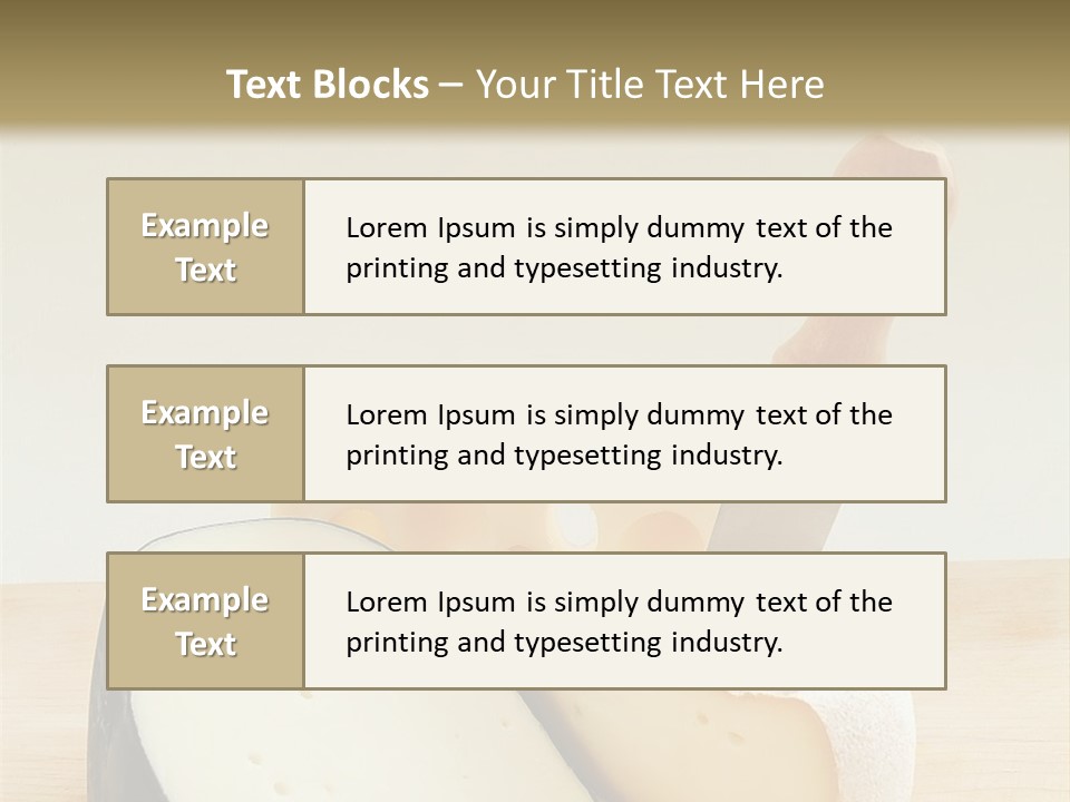 3 Kinds Of Cheese With A Cheese Knife PowerPoint Template