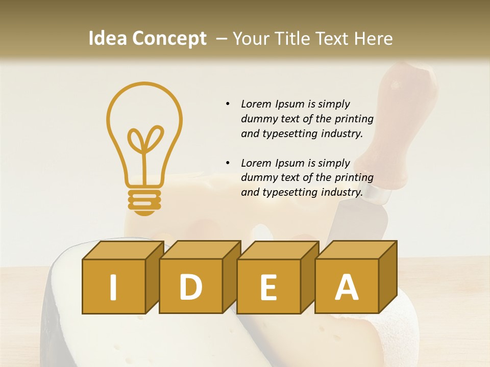 3 Kinds Of Cheese With A Cheese Knife PowerPoint Template