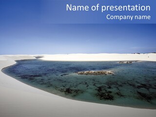 View Of Lagoa Azul In Desert Sand Dunes Of The Lencois Maranheses National Park In Brazil PowerPoint Template