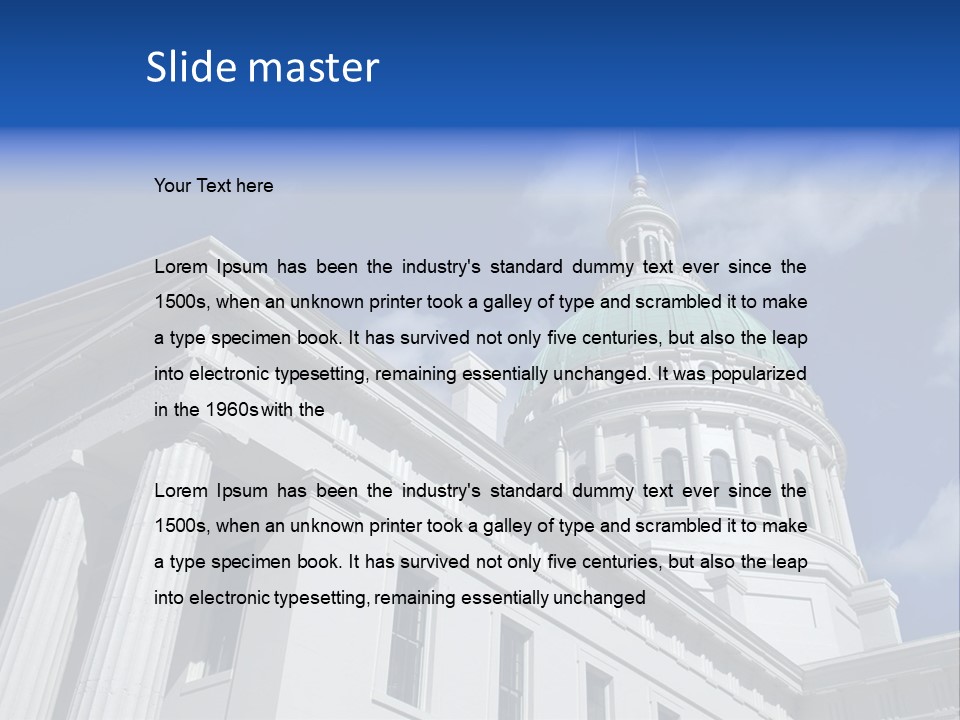 A White Building With A Green Dome Under A Blue Sky PowerPoint Template