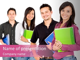 Casual Group Of College Students Smiling - Isolated Over A White Background PowerPoint Template