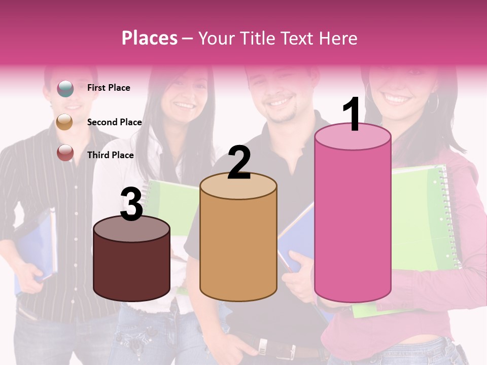 Casual Group Of College Students Smiling - Isolated Over A White Background PowerPoint Template