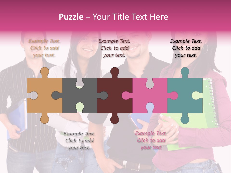 Casual Group Of College Students Smiling - Isolated Over A White Background PowerPoint Template