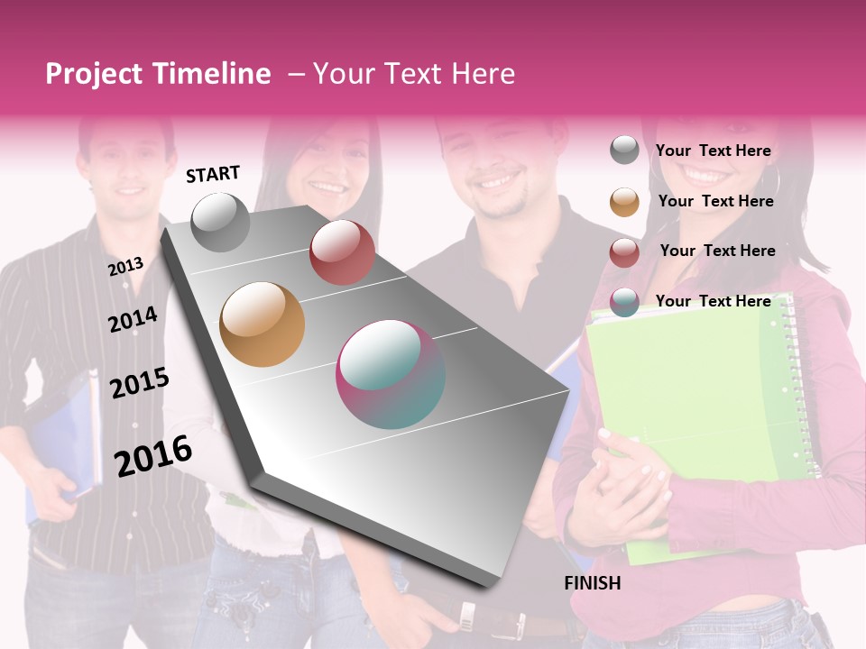 Casual Group Of College Students Smiling - Isolated Over A White Background PowerPoint Template