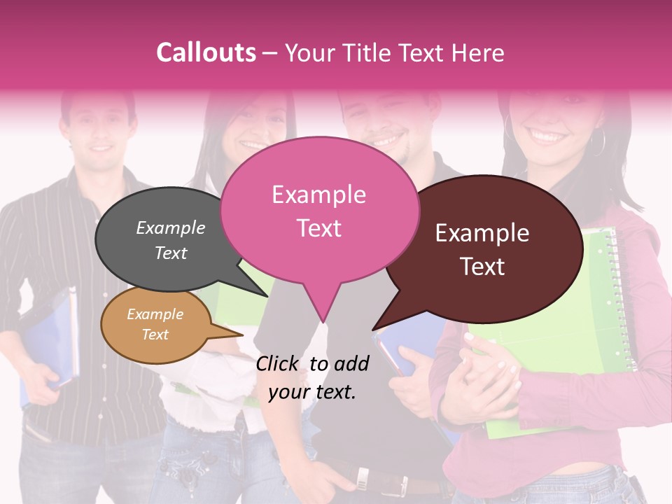 Casual Group Of College Students Smiling - Isolated Over A White Background PowerPoint Template