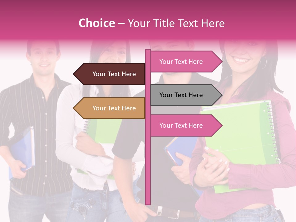 Casual Group Of College Students Smiling - Isolated Over A White Background PowerPoint Template