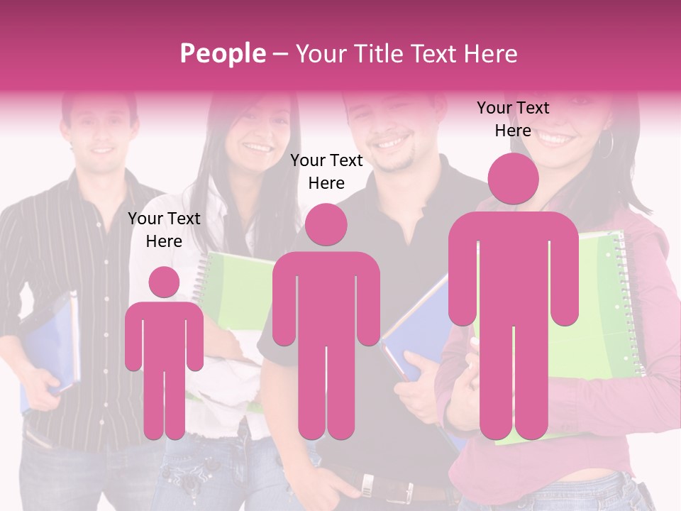 Casual Group Of College Students Smiling - Isolated Over A White Background PowerPoint Template