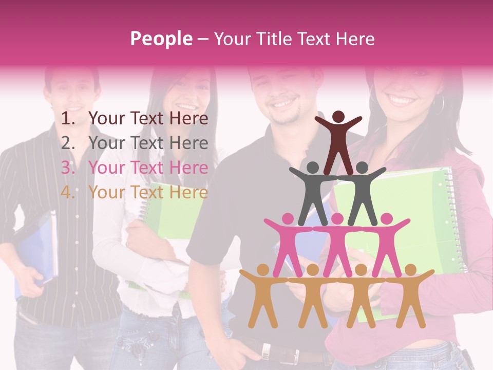 Casual Group Of College Students Smiling - Isolated Over A White Background PowerPoint Template