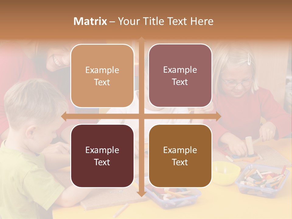 Teacher And Three Preschoolers Playing With Wooden Blocks PowerPoint Template