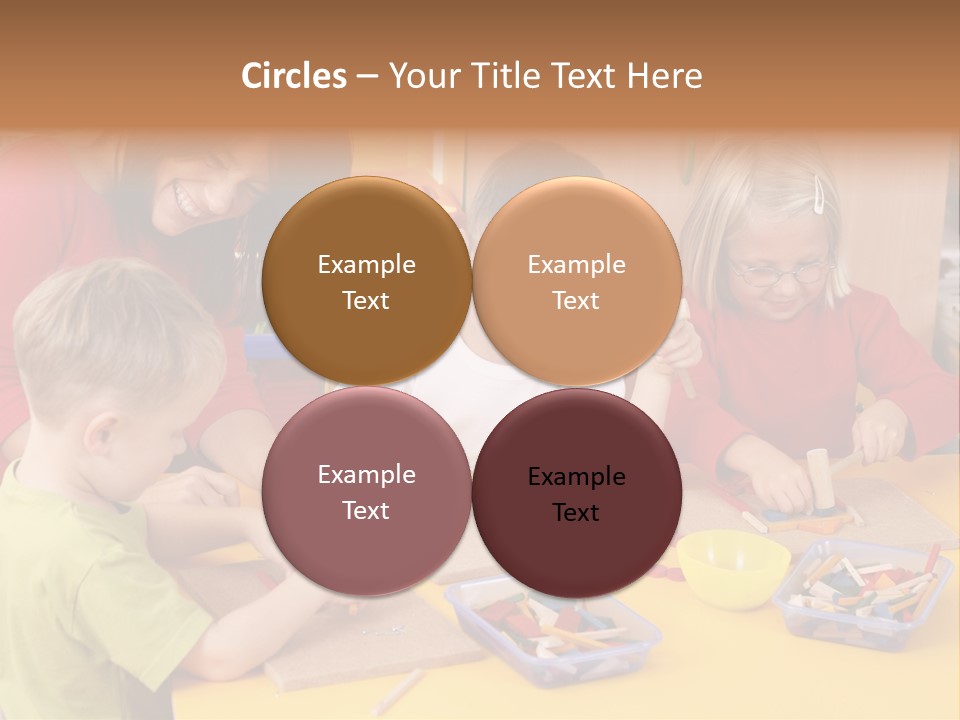 Teacher And Three Preschoolers Playing With Wooden Blocks PowerPoint Template