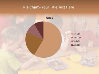 Teacher And Three Preschoolers Playing With Wooden Blocks PowerPoint Template