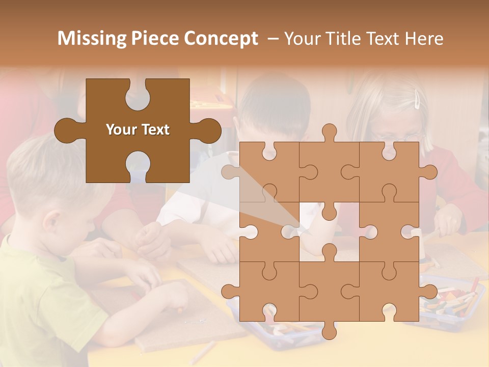Teacher And Three Preschoolers Playing With Wooden Blocks PowerPoint Template