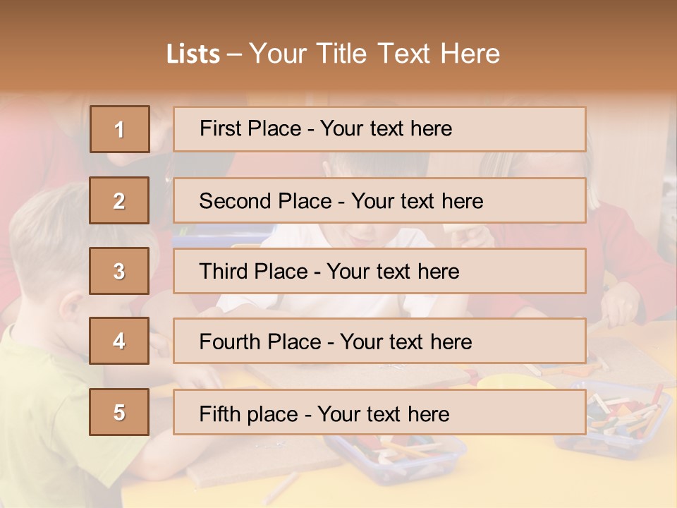 Teacher And Three Preschoolers Playing With Wooden Blocks PowerPoint Template