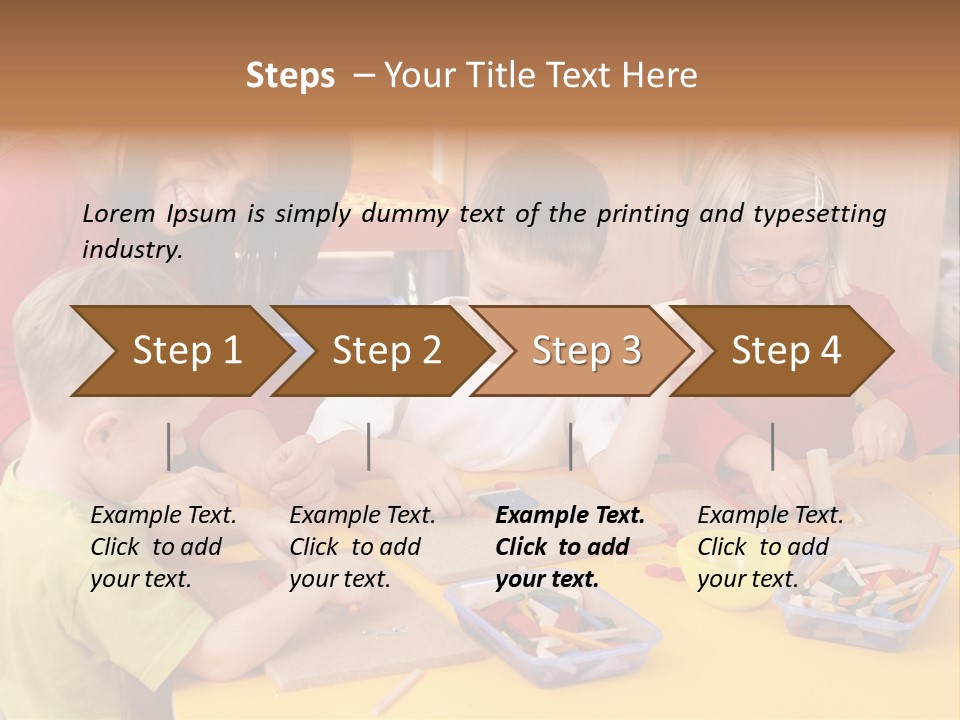 Teacher And Three Preschoolers Playing With Wooden Blocks PowerPoint Template