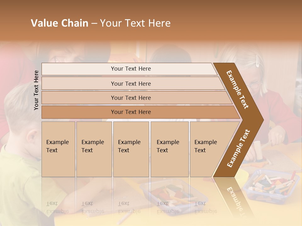 Teacher And Three Preschoolers Playing With Wooden Blocks PowerPoint Template