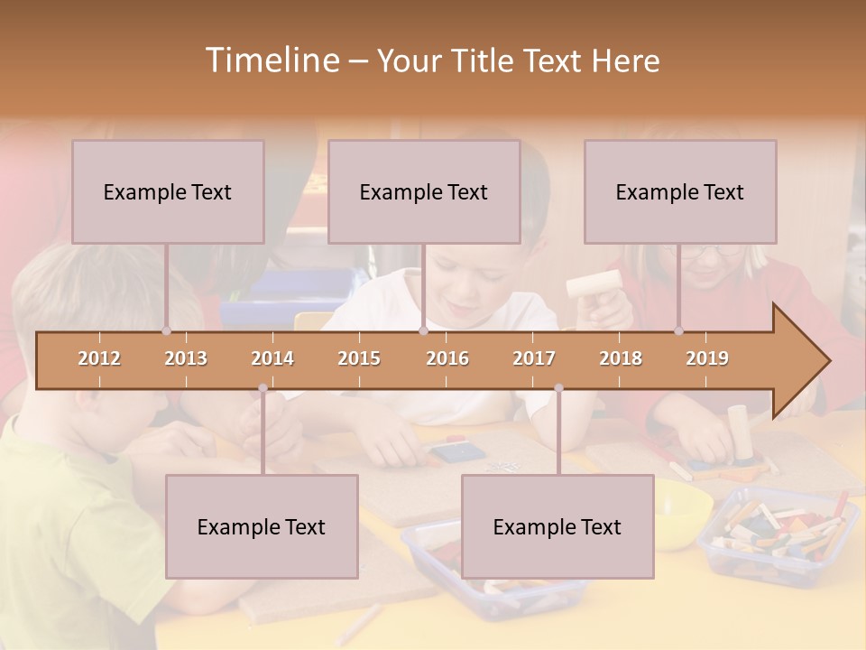 Teacher And Three Preschoolers Playing With Wooden Blocks PowerPoint Template
