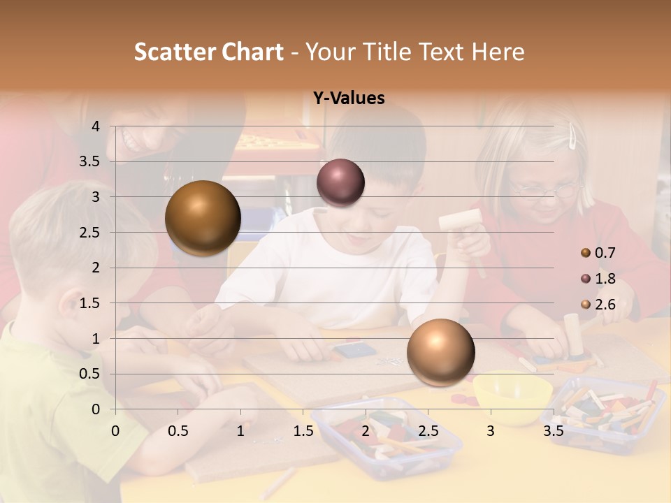 Teacher And Three Preschoolers Playing With Wooden Blocks PowerPoint Template