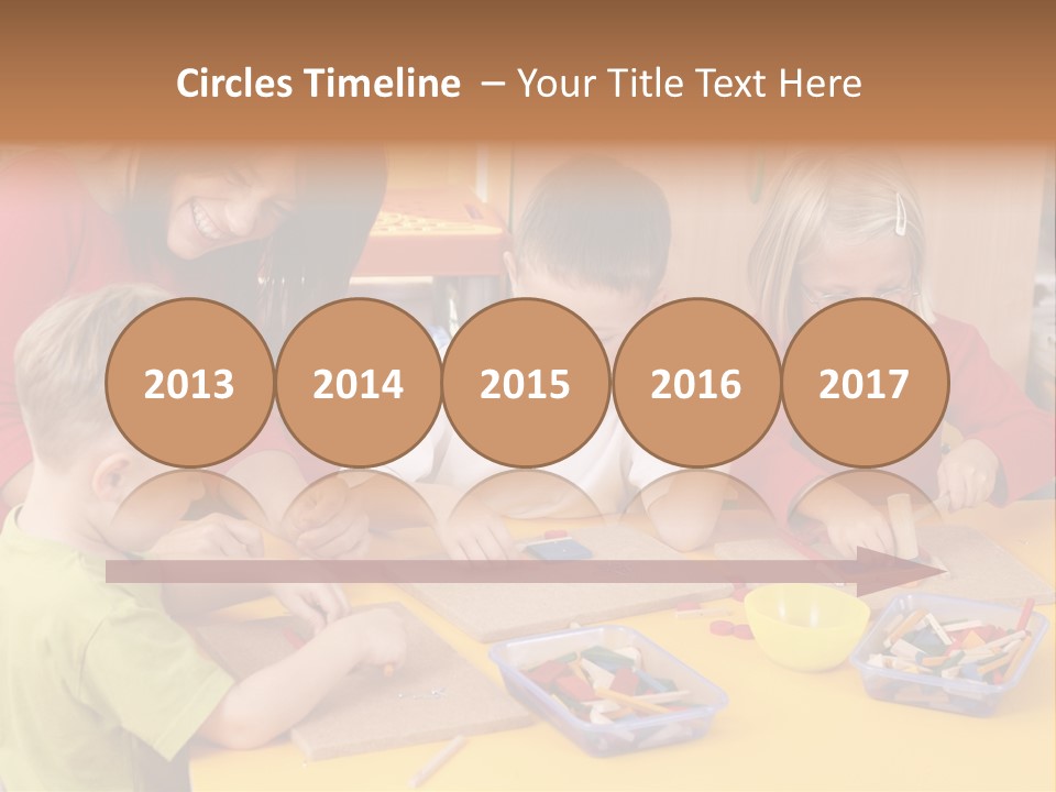 Teacher And Three Preschoolers Playing With Wooden Blocks PowerPoint Template