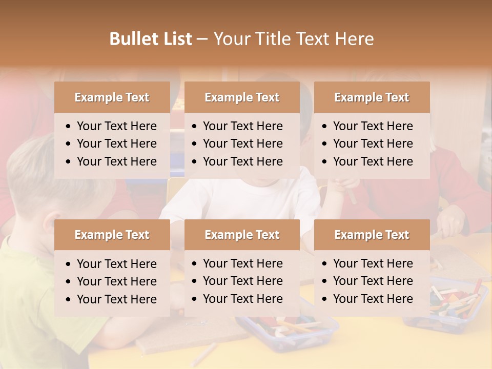 Teacher And Three Preschoolers Playing With Wooden Blocks PowerPoint Template