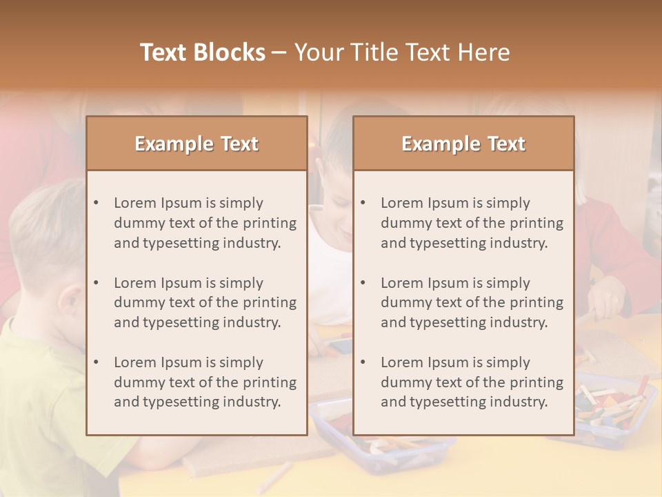 Teacher And Three Preschoolers Playing With Wooden Blocks PowerPoint Template