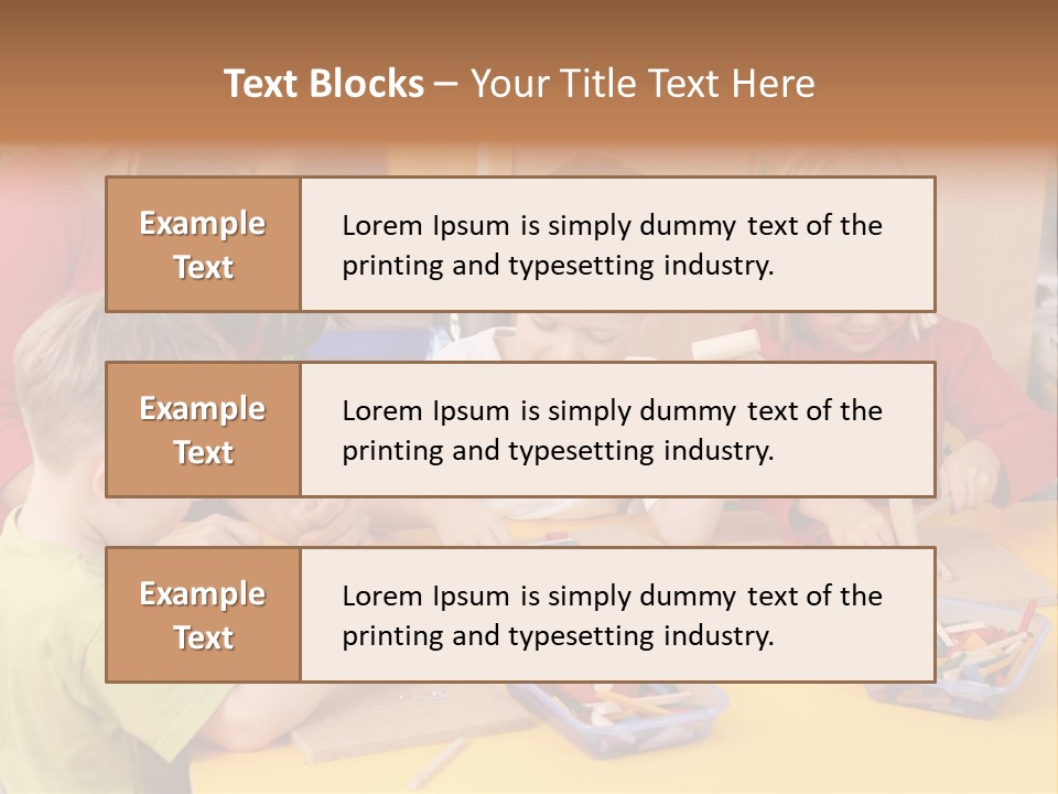 Teacher And Three Preschoolers Playing With Wooden Blocks PowerPoint Template