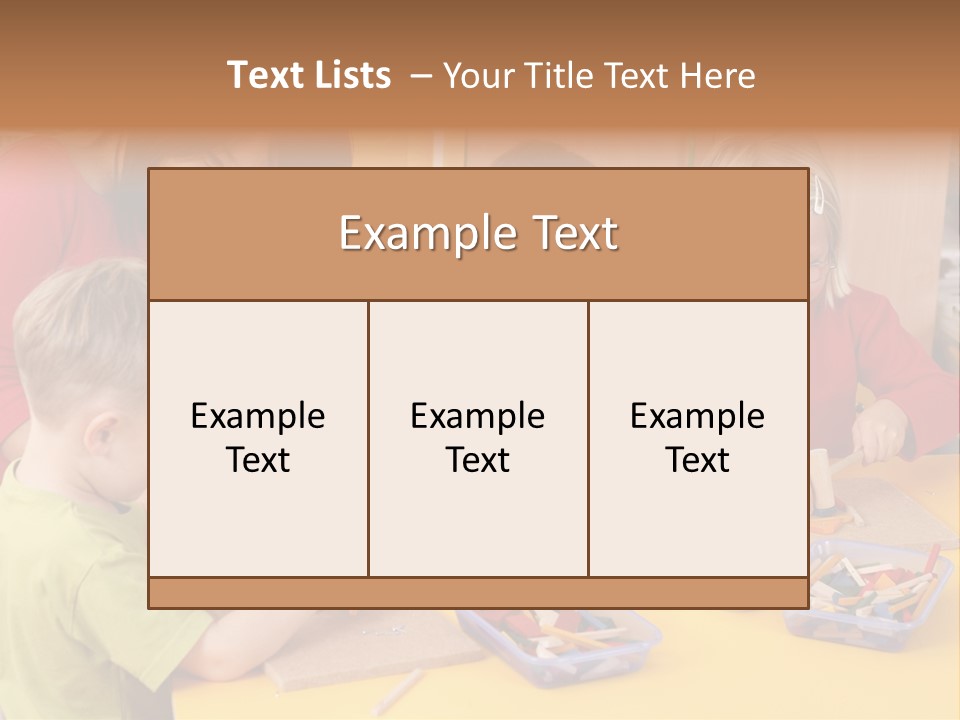 Teacher And Three Preschoolers Playing With Wooden Blocks PowerPoint Template